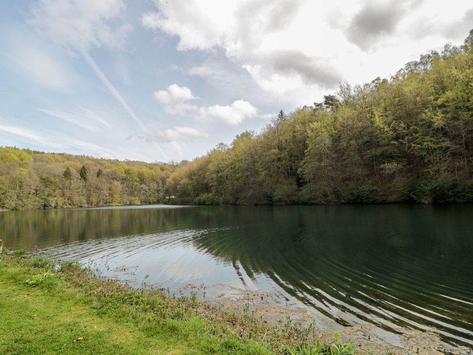 A lake surrounded by trees at Longfords Mill near Nailsworth