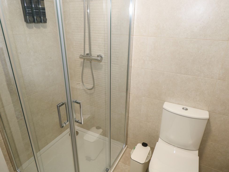 A shower and a toilet at Marie's Country Home, Ardee, County Louth