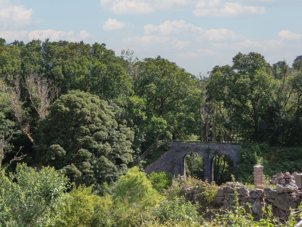 A bridge surrounded by trees and foliage at The Mill Barn in Lustleigh