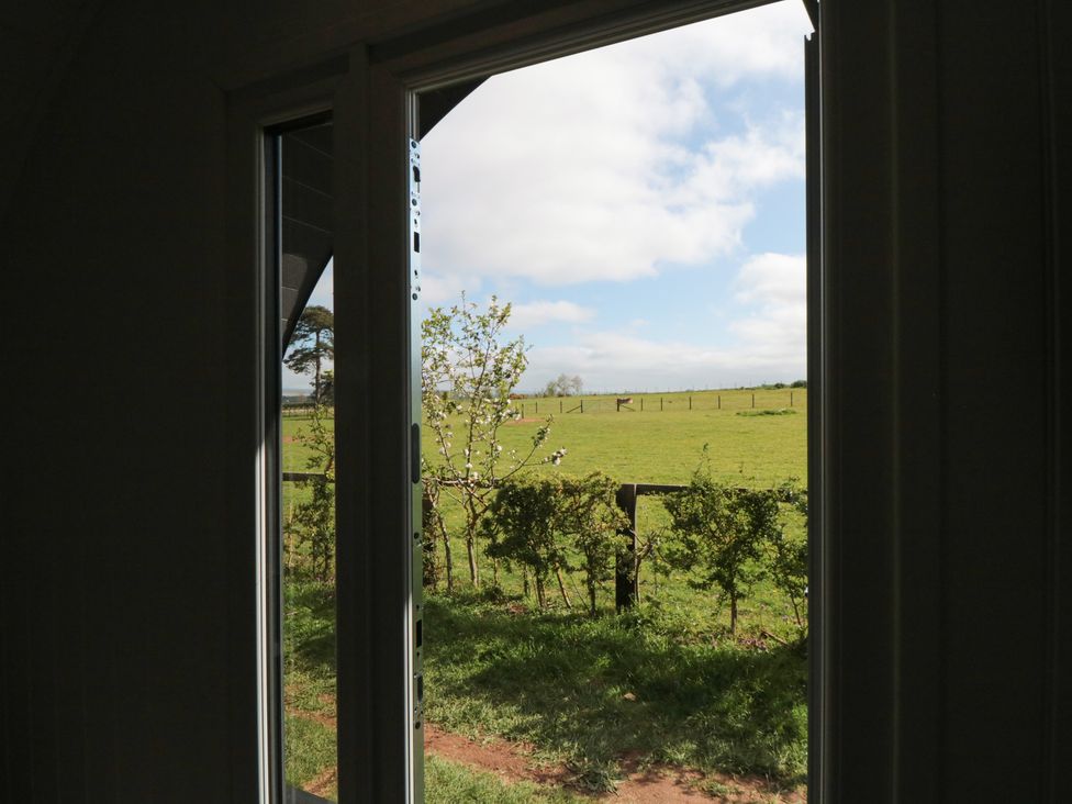 A view from a window showcasing a grassy field and trees at Natures Nest Malton