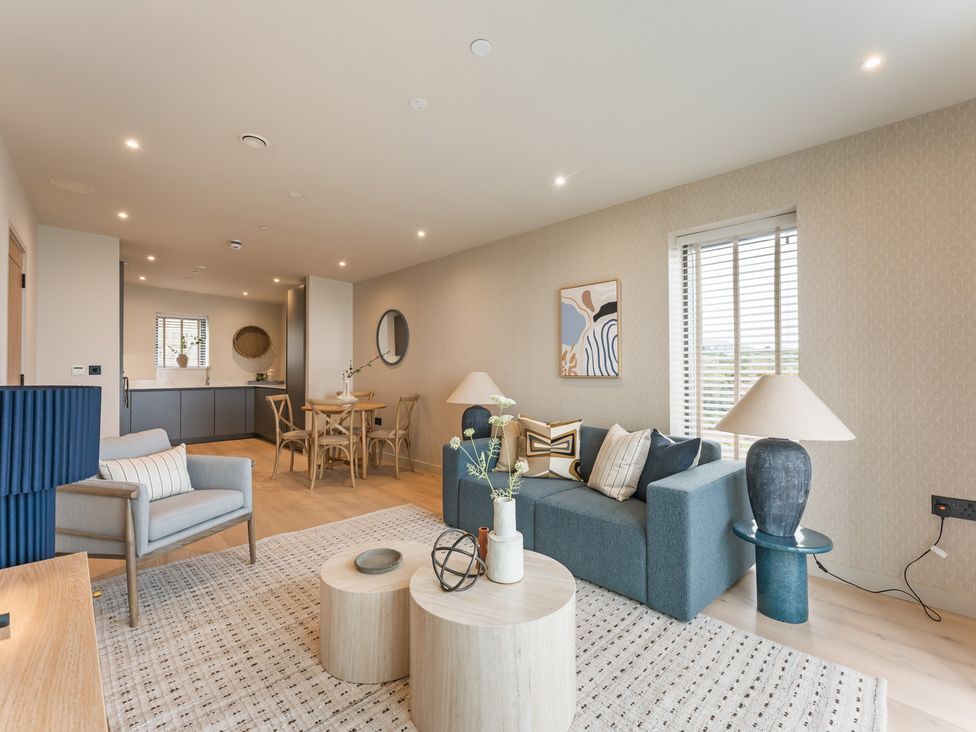 A living room with a sofa and coffee table at tbc in St. Ives