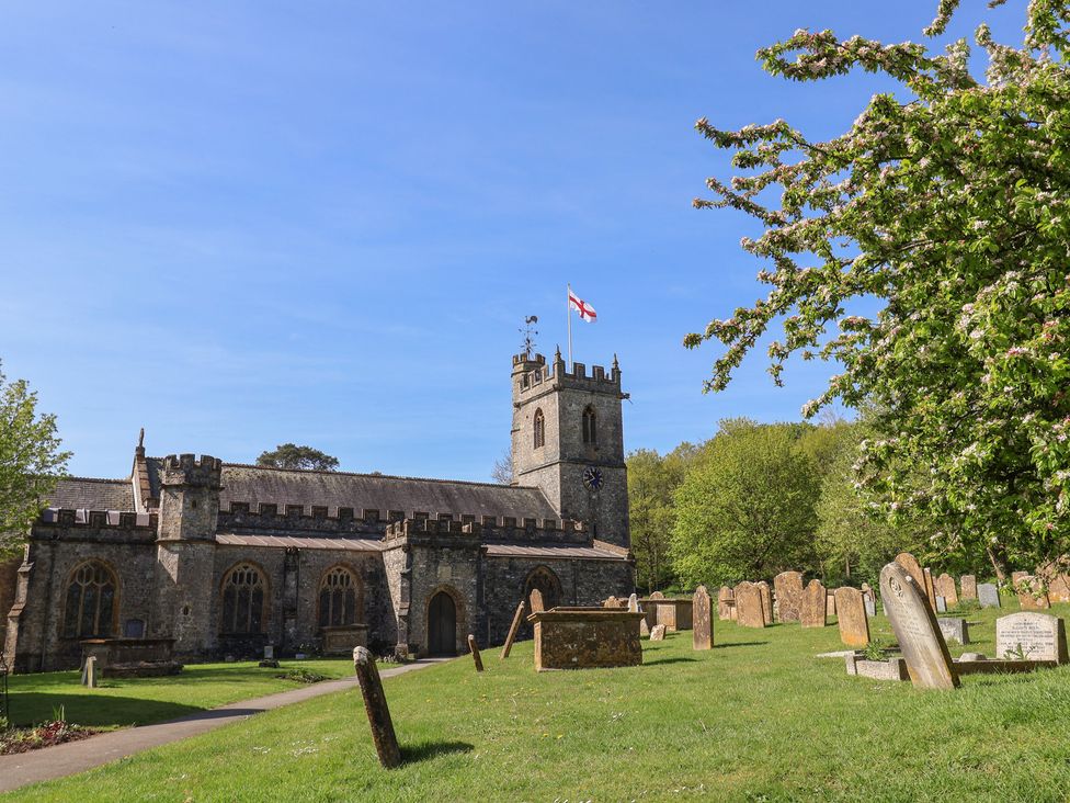 A church with graveyard and trees in Combe St Nicholas