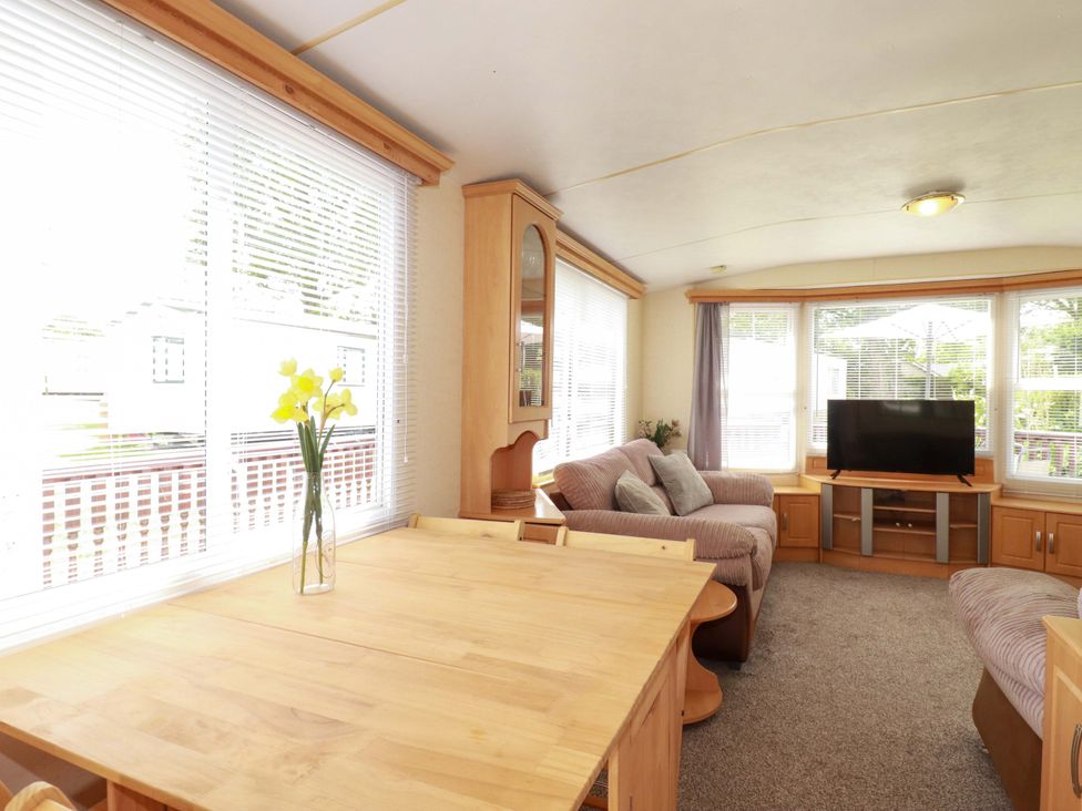 A living room with a sofa and television at Beech Lodge in Wadebridge