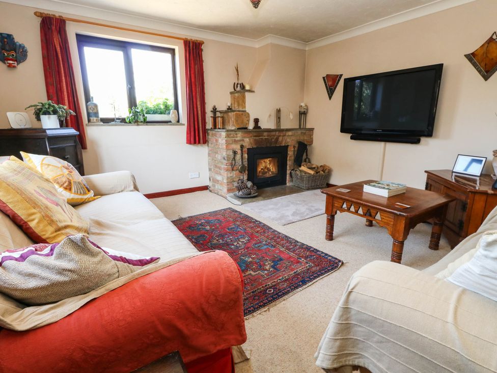 A living room with a television and a fireplace at Dunvant in Swanage