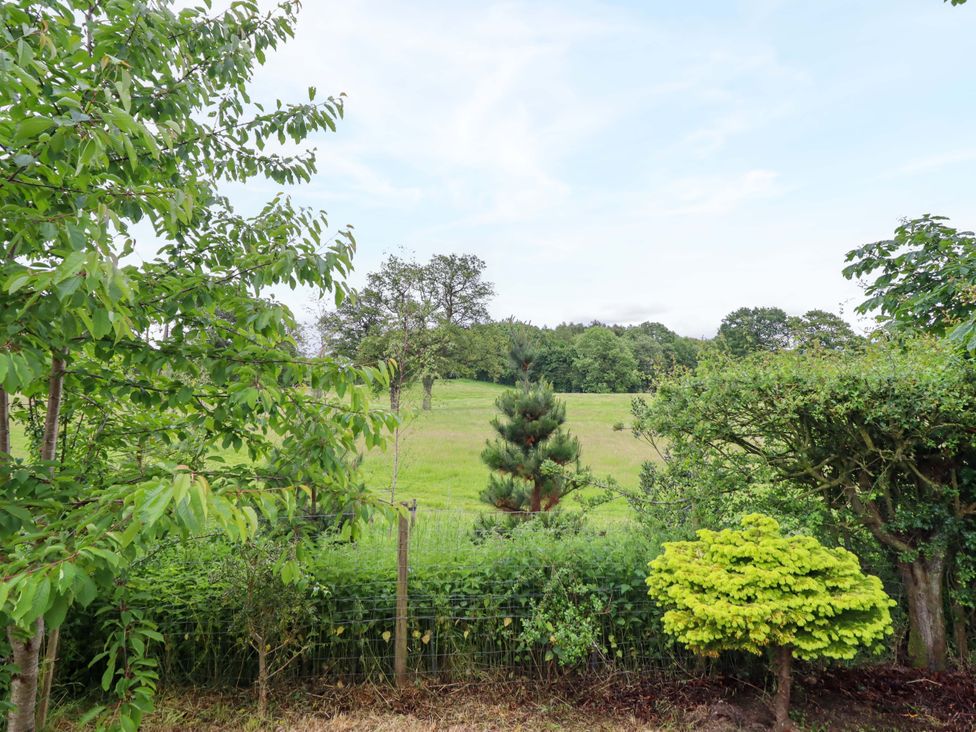 A view of grass and trees from a garden at Henlle Home Farm in Gobowen