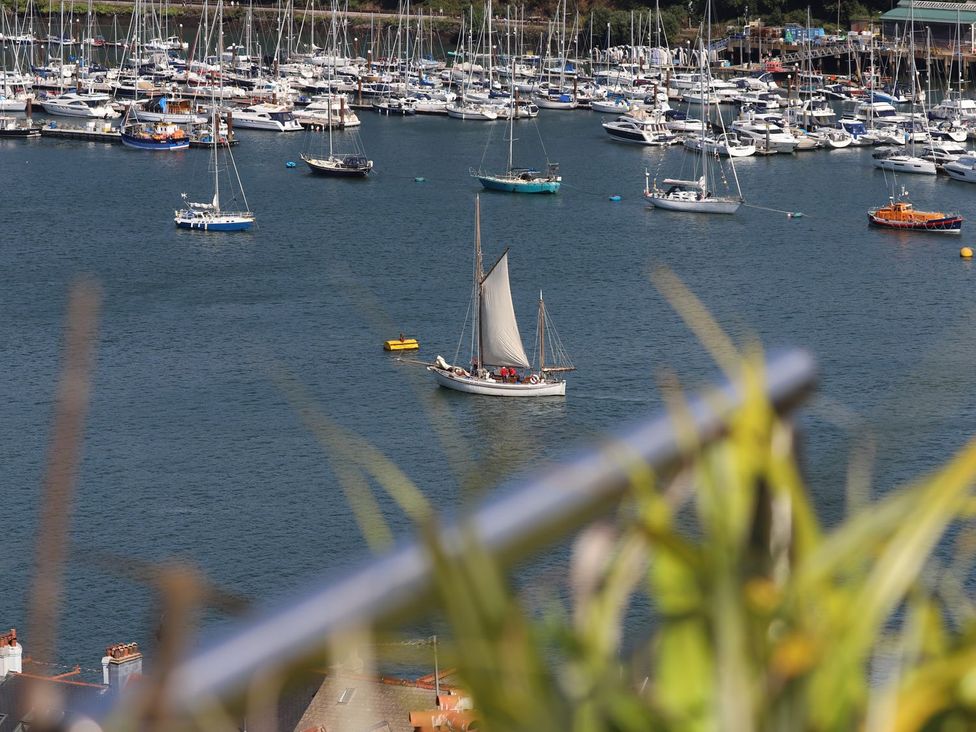 A marina with various boats and a sailboat on the water at Dart Views in Dartmouth