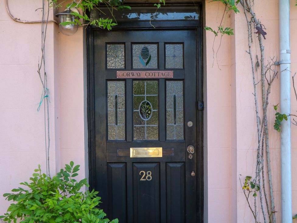 A door with a nameplate at Gorway Cottage in Teignmouth