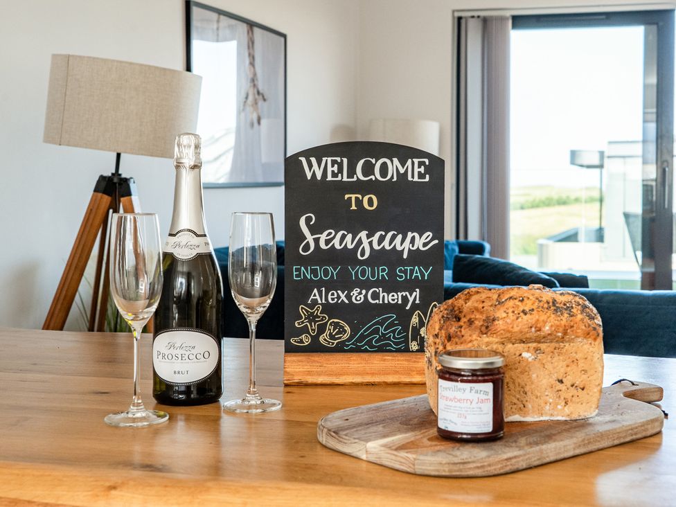 A welcome setup with champagne and bread at Seascape in Newquay