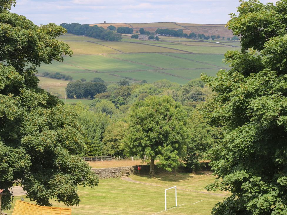 A view of a field with trees and a football goal at 10 Park Road