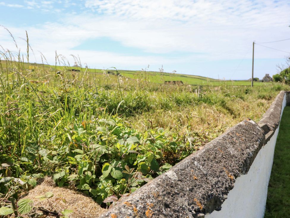 A view of grass and stone wall along a field with a sky at Tach Ferme in 