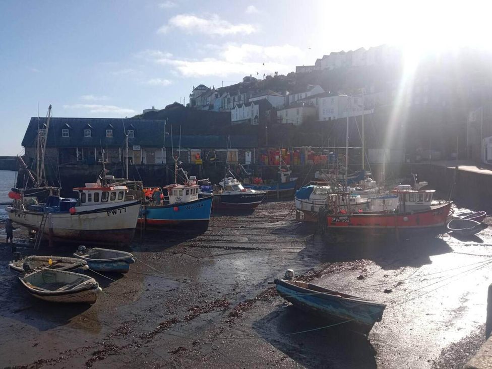 A harbor with fishing boats at low tide at Ground Floor Cornish Retreat Free Parking, Bodmin