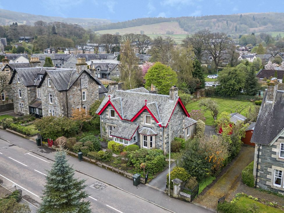 An aerial view of a house with a garden at Edengrove in Aberfeldy