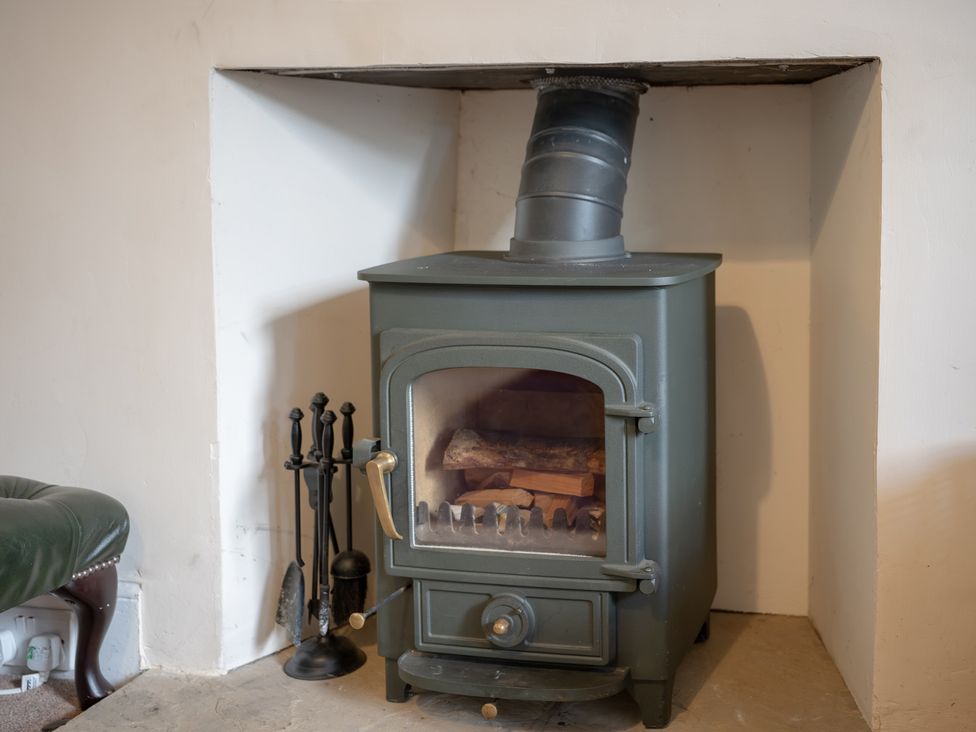 A wood stove with logs inside at Edengrove Aberfeldy
