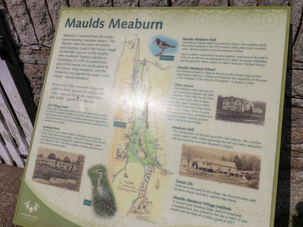 A historical sign displaying information about Maulds Meaburn and its features at The Brew House in Penrith