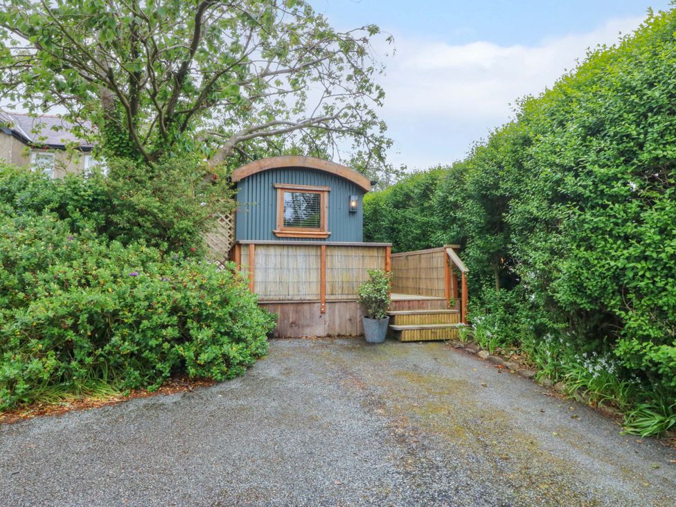 A shed with stairs and plants at Ardwyn in Pwllheli