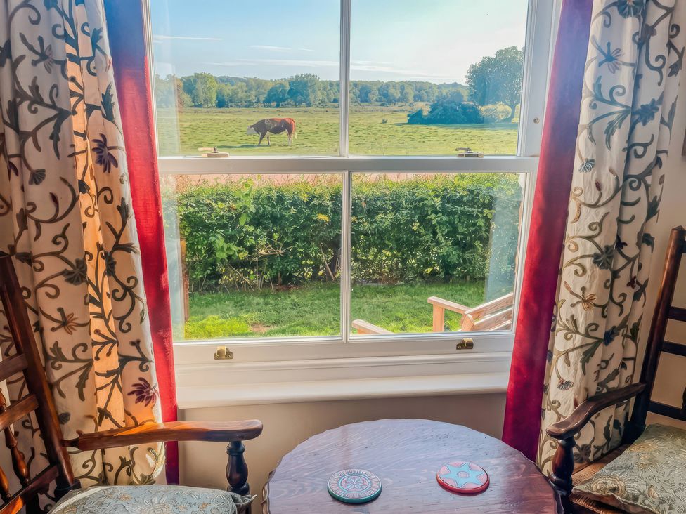 A window with a view of a cow in a field at TBC 