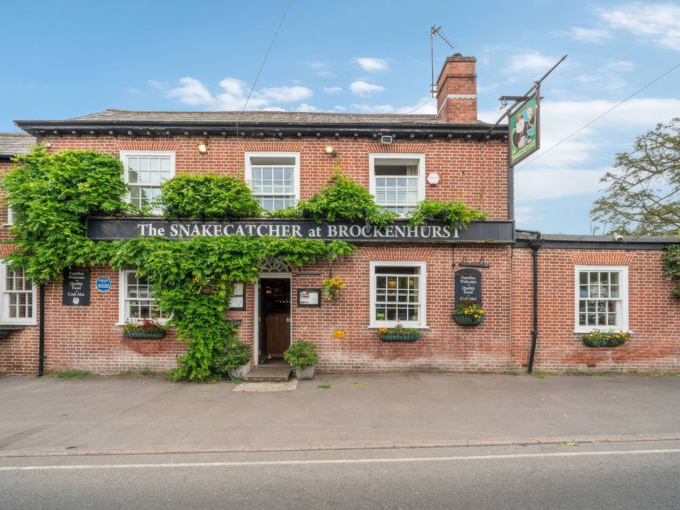 A pub exterior with signage and plants at The SNAKECATCHER in Brockenhurst