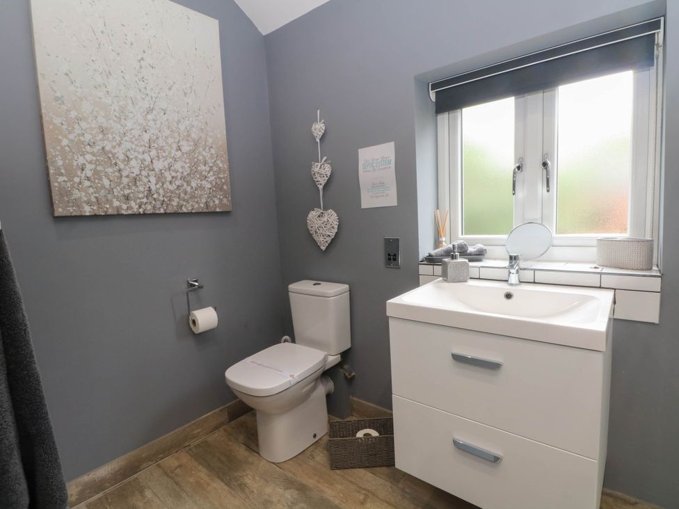 A bathroom with a toilet and sink at Barn 2 Day Green near Rode Heath