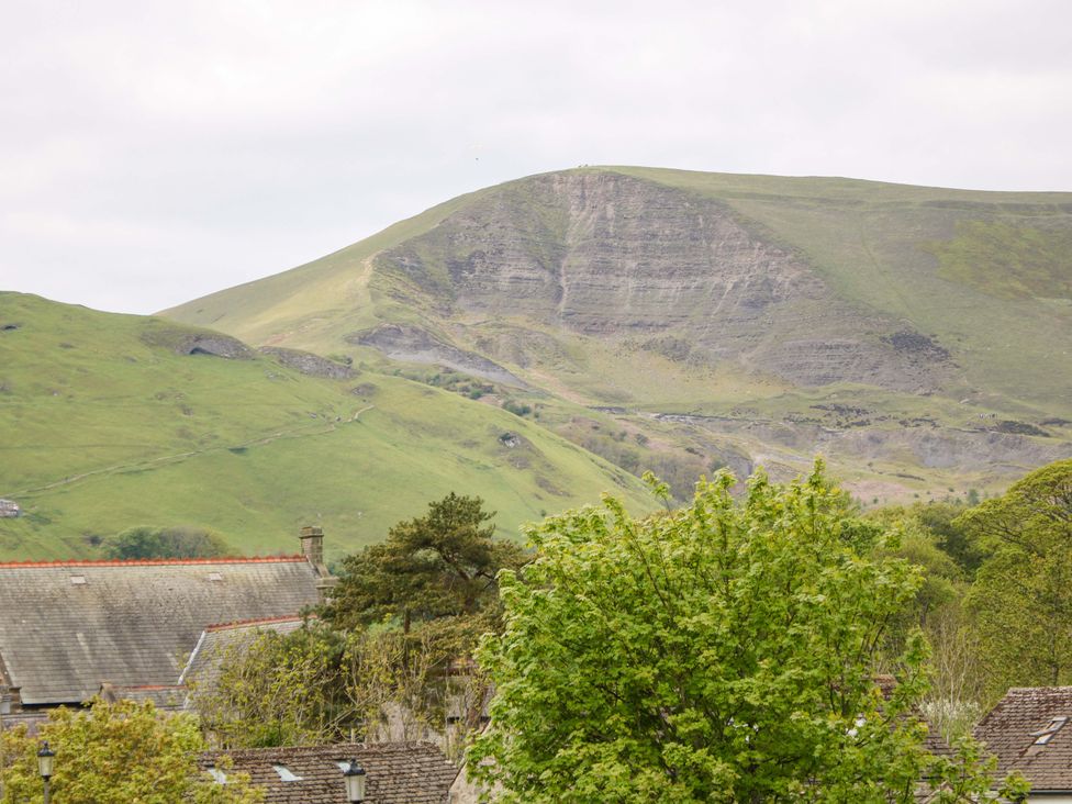 A view of a mountain and trees at Bargate Cottage in Hope Valley