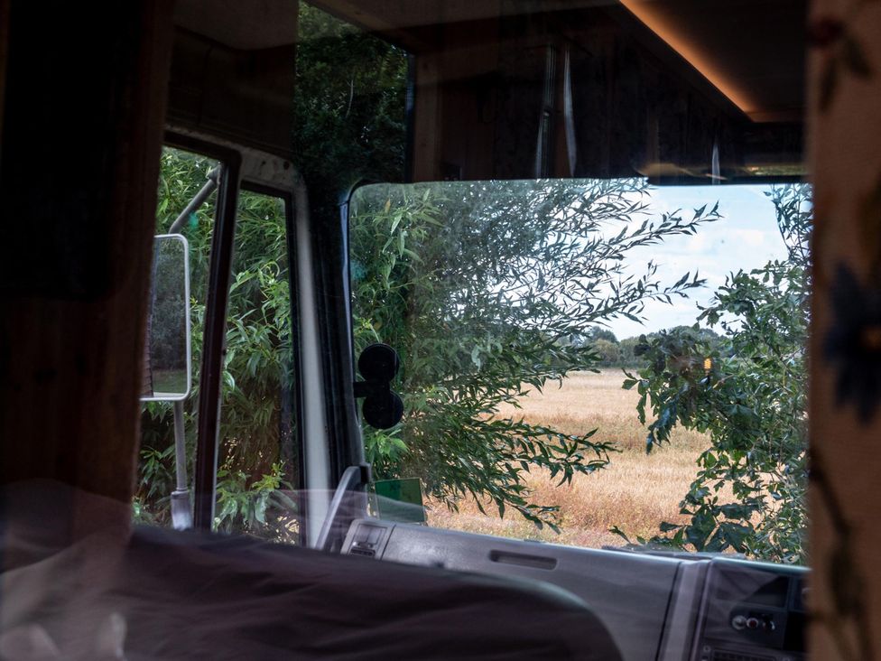 A view from a vehicle showing trees and a field at 1 Bed -Private Garden -Hot Tub -Pets Ok - Gee Gee