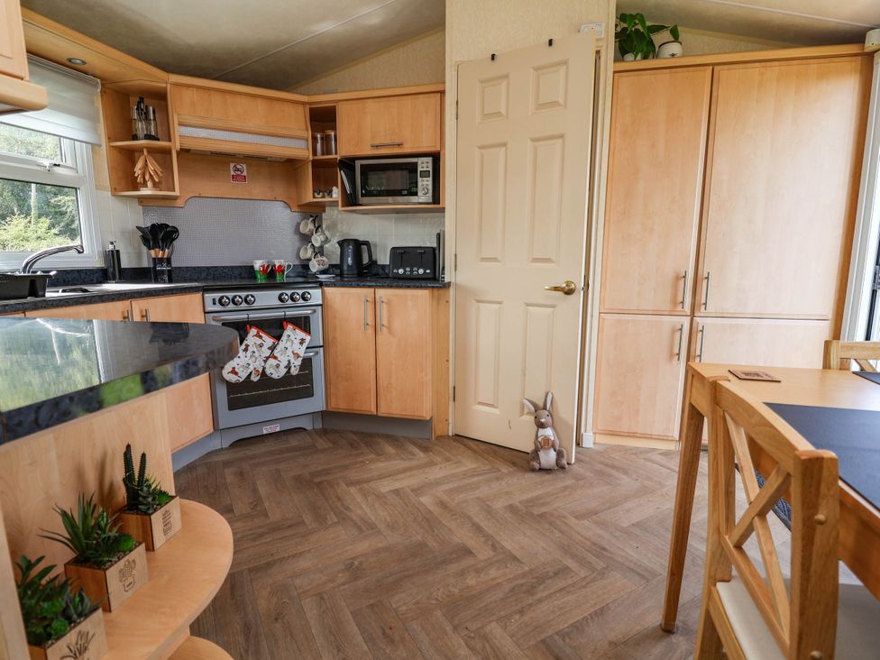 A kitchen with cabinets and appliances at Balwen in Nercwys near Mold