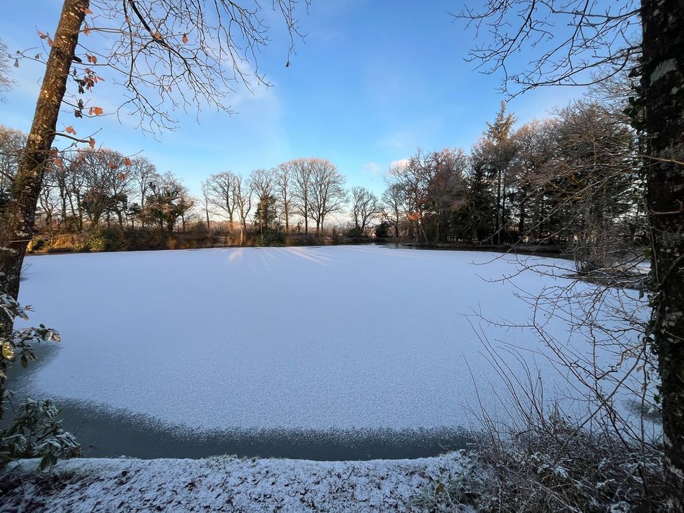 A frozen pond with trees around at Up Top in Launceston