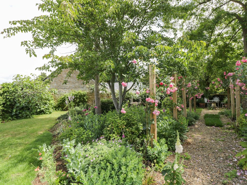 A garden with flowers and trees at The Garden Studio in Bremhill near Calne