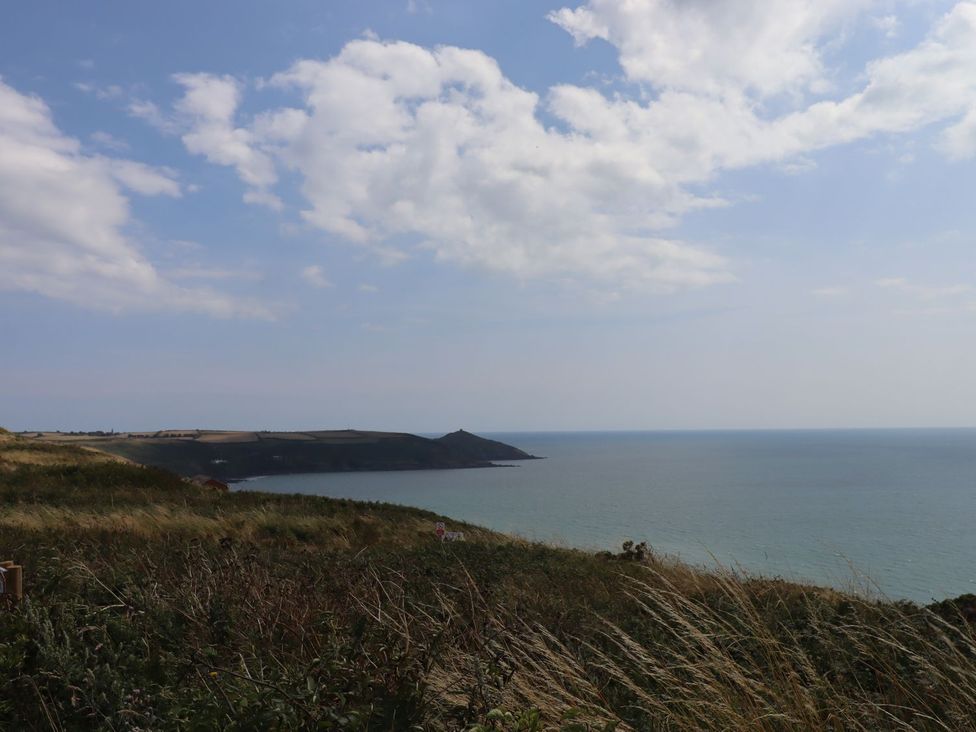 A coastal view with grass and cliffs at Lodge 19 Torpoint