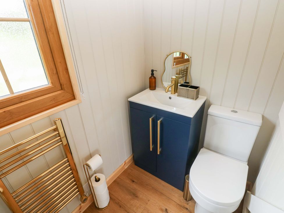 A bathroom with a washbasin and toilet at Shepherd Hut 1 Llandeilo