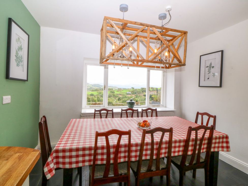 A dining room with a table and chairs at Ty Mawr in Criccieth