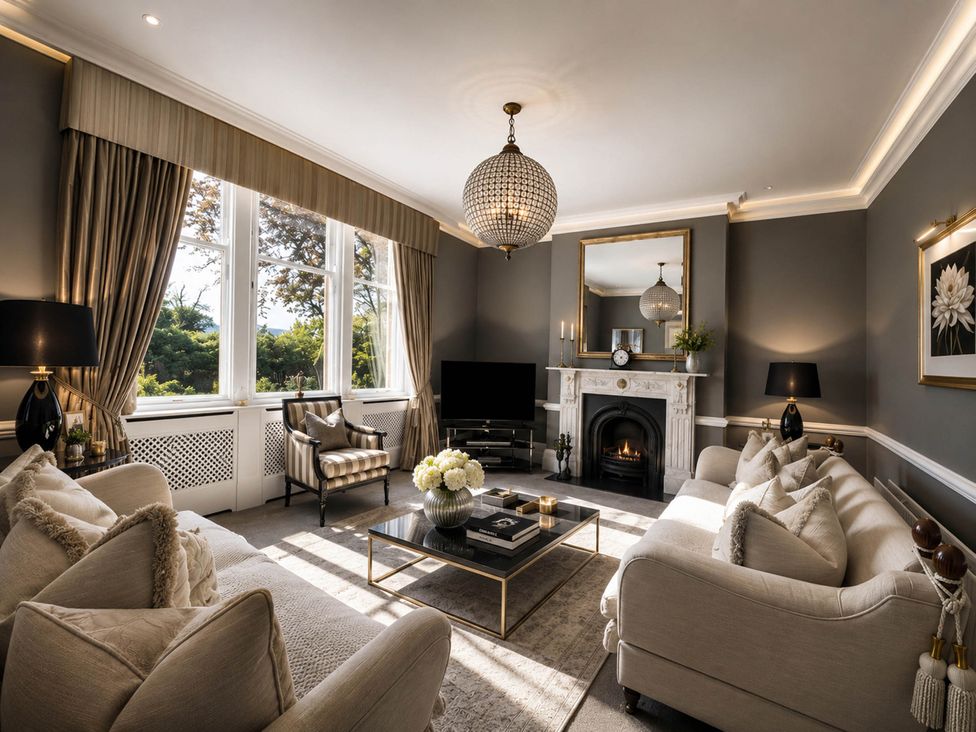 A living room with a sofa and coffee table at Chowdene Lodge Estate