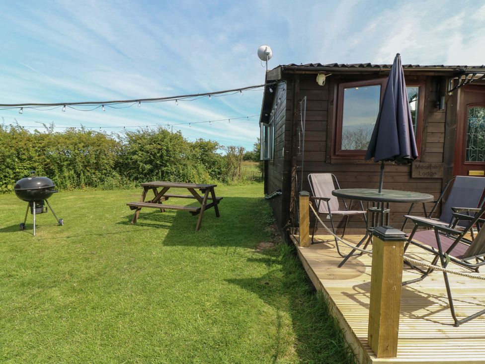 An outdoor area with a picnic table and grill at Moorhen Lodge in Market Rasen