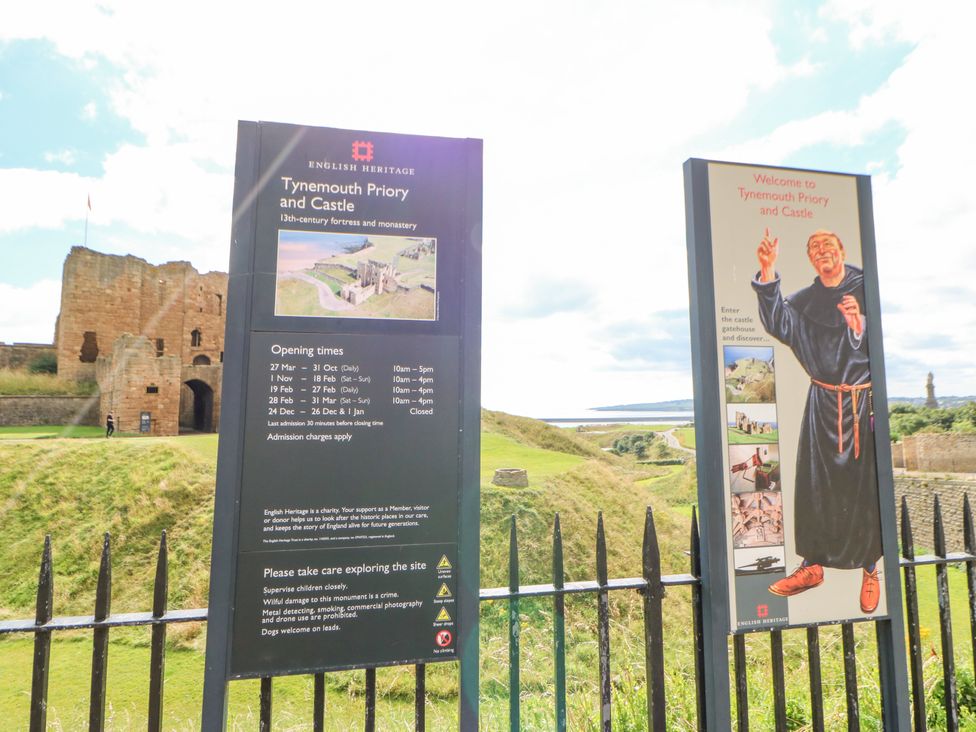 Information boards outside Tynemouth Priory and Castle in Newcastle upon Tyne