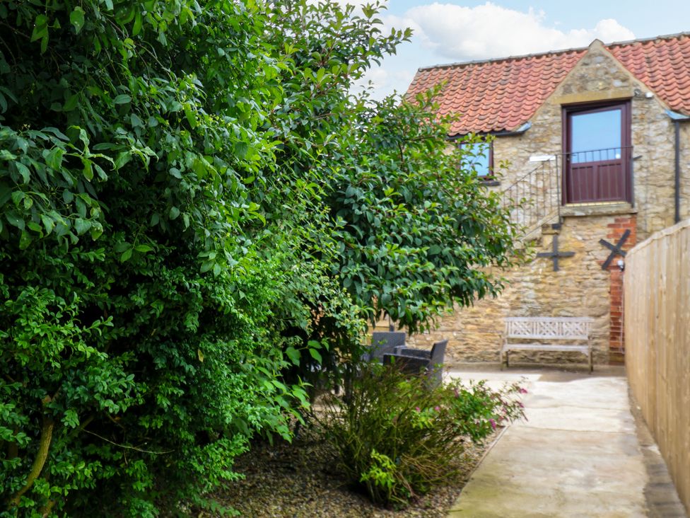 A garden area with trees and a bench at Granary in peterculter