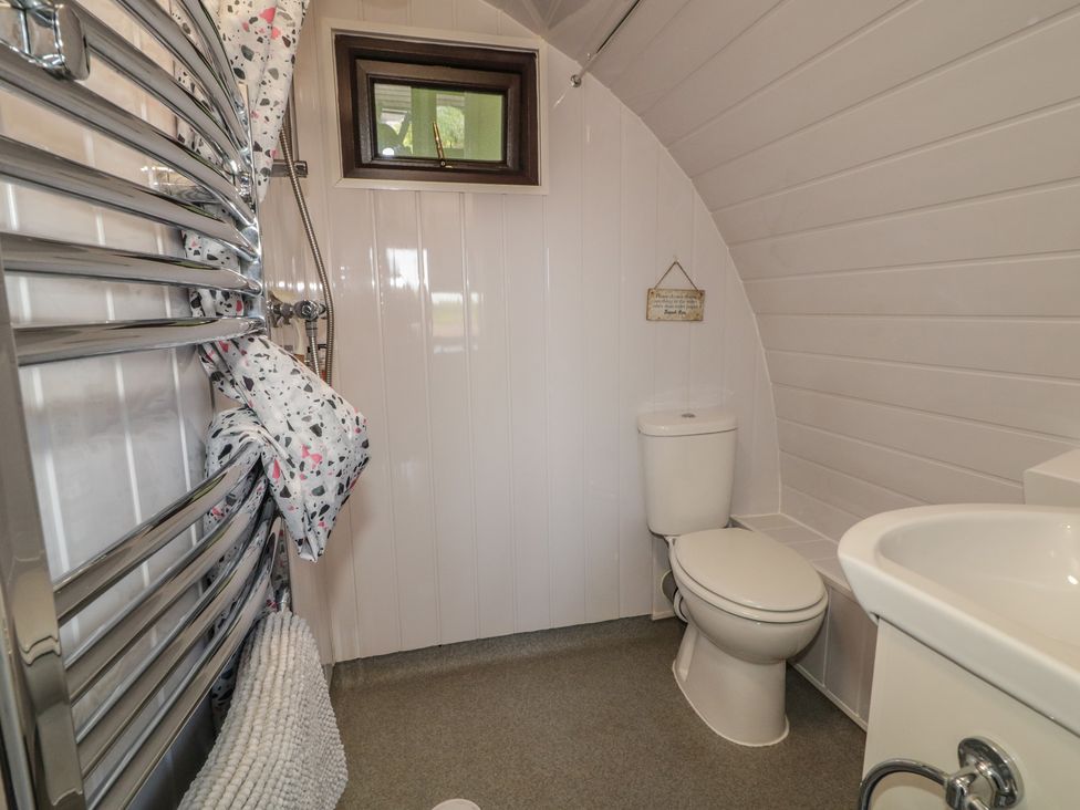 A bathroom with a toilet sink and shower at Gortin Glen Glamping Pod 1