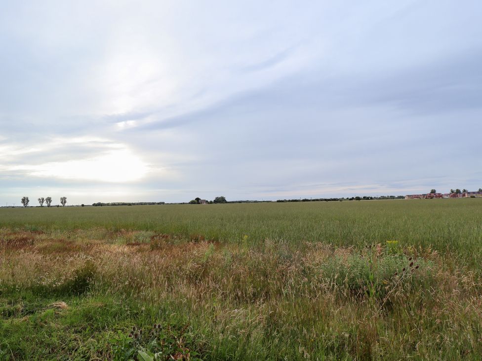 A field with grass and trees under a cloudy sky at Holiday Cottage 2 in Skegness