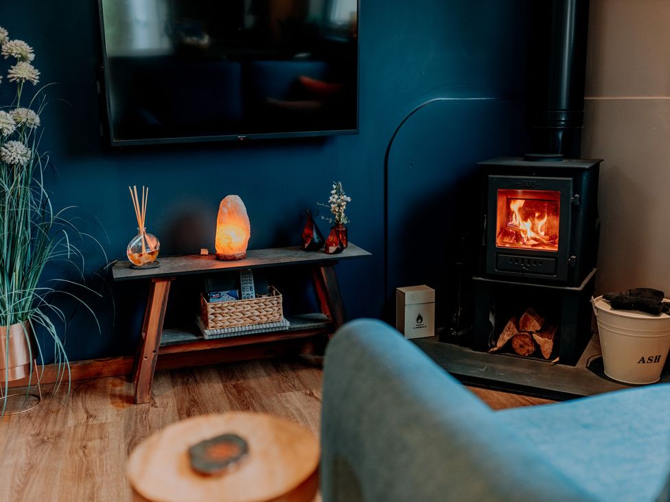 A living room with a fireplace and television at TyCosy in St Davids