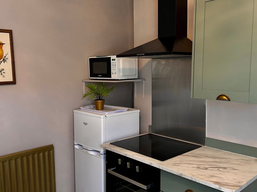A kitchen with a refrigerator and microwave at Downton II in Alnwick