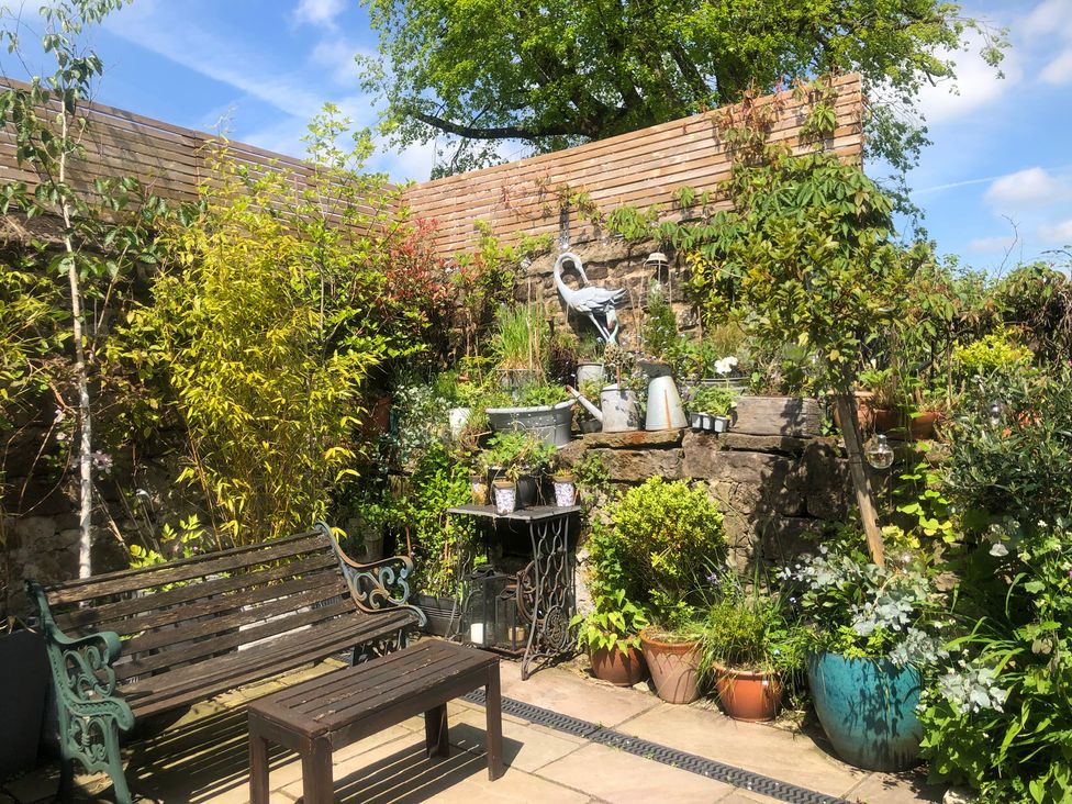 A garden with a bench and plants at Sunnyside in Elton