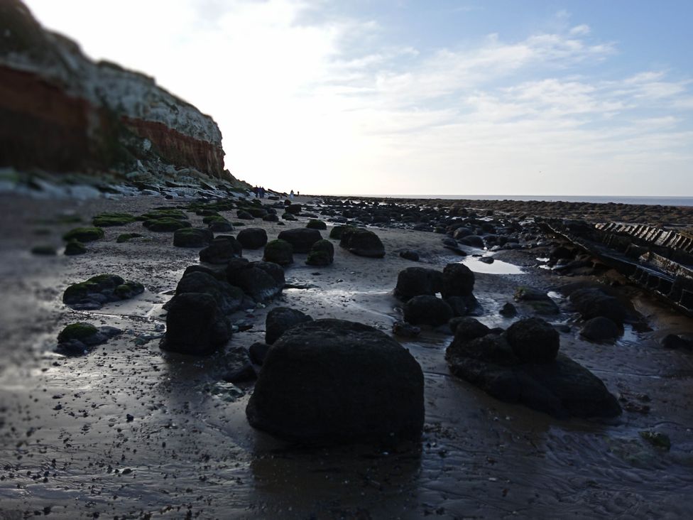 A beach with rocks and cliffs at an unspecified location