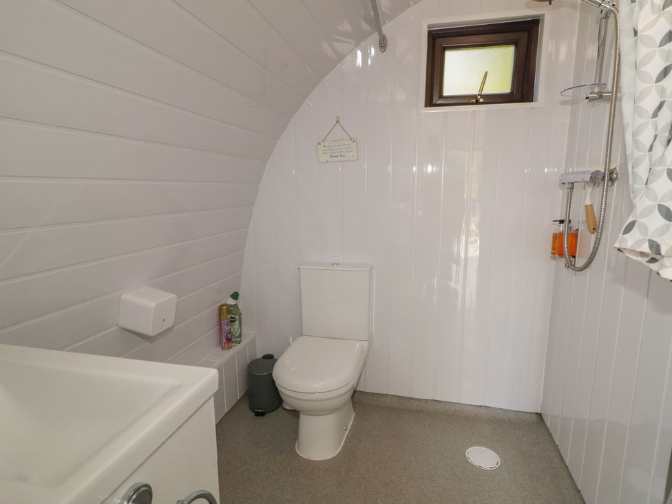A bathroom with a toilet and shower at Gortin Glen Glamping Pod 4 in Omagh