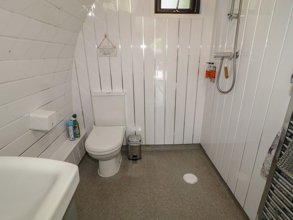 A bathroom with a toilet and shower at Gortin Glen Glamping Pod 5 Omagh