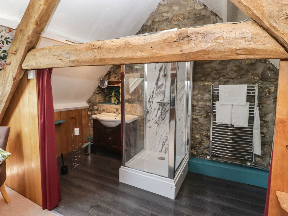 A bathroom with a shower and sink at Ty Mawr Country House in Carmarthen