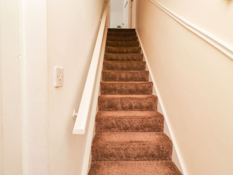 A staircase with carpet and handrail at The Old Bank House Red Row near Amble
