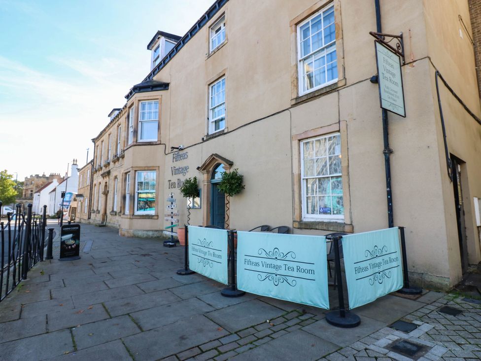 An outdoor view of Fifteas Vintage Tea Room at Bishops Quarter - Barrington in Bishop Auckland
