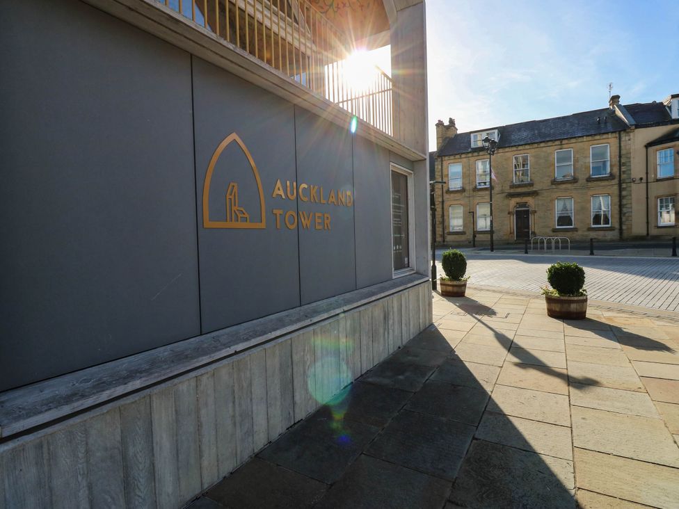 Auckland Tower sign on the building at Bishops Quarter - Barrington in Bishop Auckland