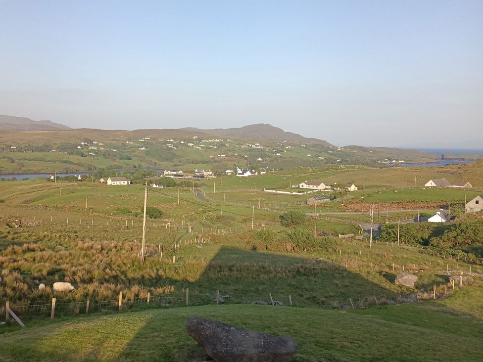 A landscape view with houses and fields at Sliabh League Mountain Lodge TEILEANN near Kilcar, County Donegal