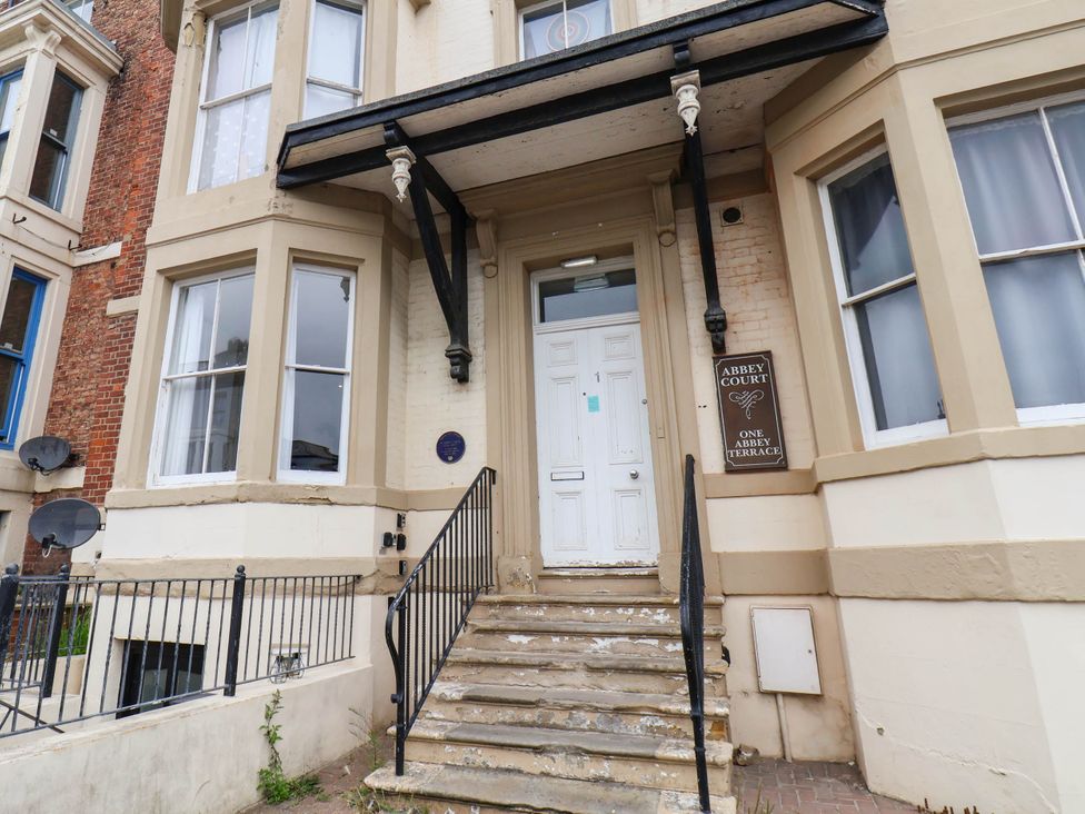 An entrance with a door and steps at Abbey Court in Whitby