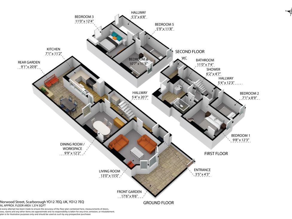 A floor plan showing rooms and dimensions at 44 Norwood Street in Scarborough