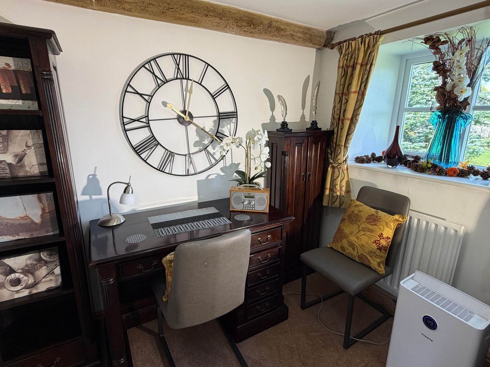 A home office with a desk and chair at Farmhouse Sleeps 5 Near Alton Towers Peak District, Cheadle
